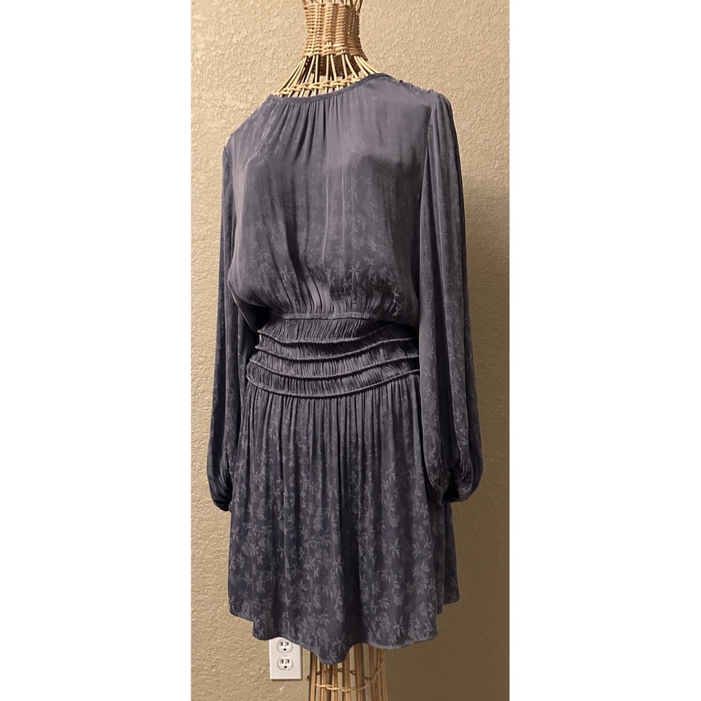 Current Air Los Angeles Smocked Waist Floral Jacquard Dress Grey Womens M - Picture 3 of 16